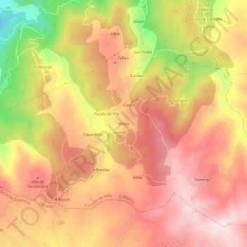 Topografische Karte Meizo, Höhe, Relief