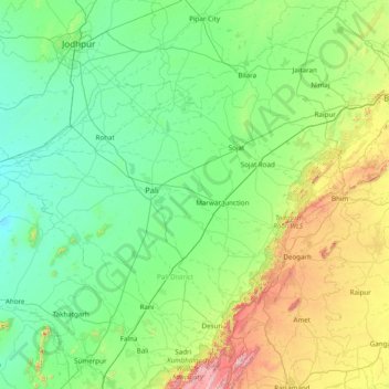 Topografische Karte Pali, Höhe, Relief