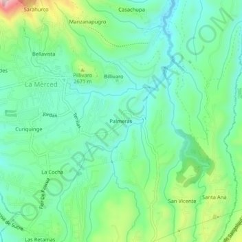 Topografische Karte Palmeras, Höhe, Relief