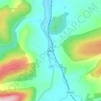 Topografische Karte Gartly, Höhe, Relief