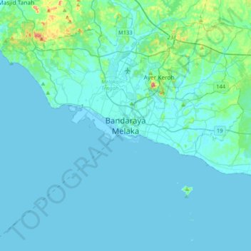 Topografische Karte Malacca City, Höhe, Relief