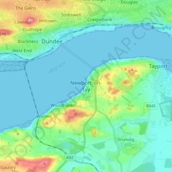 Topografische Karte Newport-on-Tay, Höhe, Relief