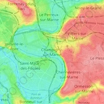 Topografische Karte Champigny-sur-Marne, Höhe, Relief
