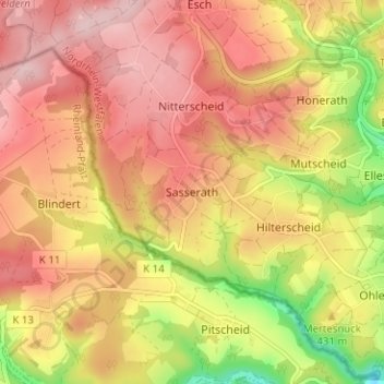 Topografische Karte Sasserath, Höhe, Relief