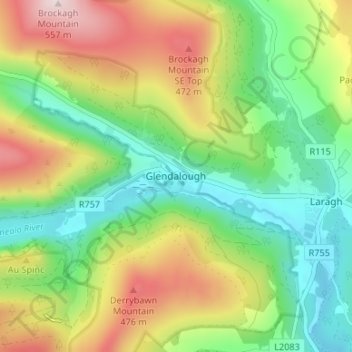 Topografische Karte Glendalough, Höhe, Relief