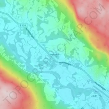 Topografische Karte Heddal, Höhe, Relief
