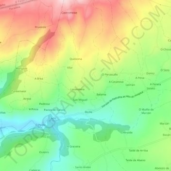 Topografische Karte Cortiñas, Höhe, Relief