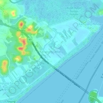 Topografische Karte Kampung Ladang, Höhe, Relief
