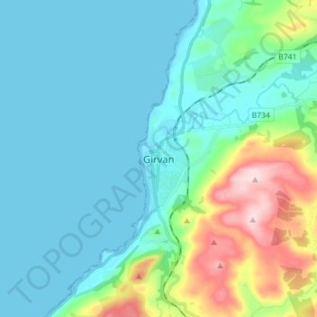 Topografische Karte Girvan, Höhe, Relief