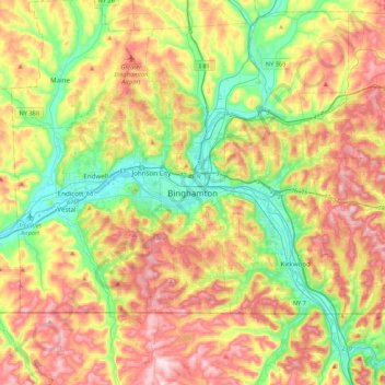 Topografische Karte Binghamton, Höhe, Relief