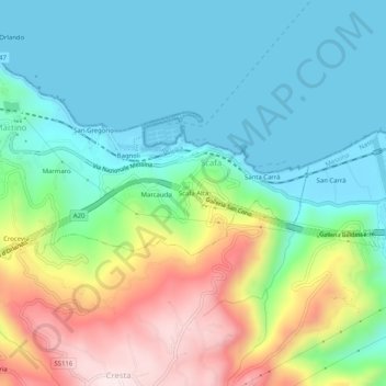 Topografische Karte Scafa Alta, Höhe, Relief