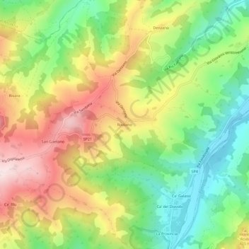 Topografische Karte Rodiano, Höhe, Relief