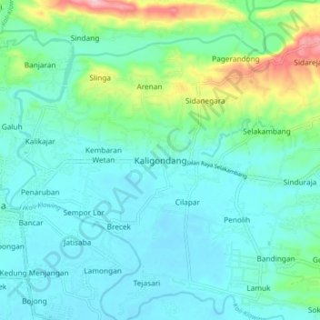 Topografische Karte Kaligondang, Höhe, Relief