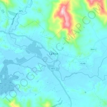 Topografische Karte La Foa, Höhe, Relief