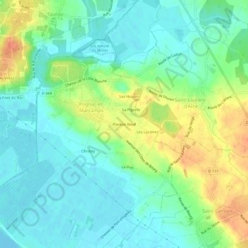 Topografische Karte Plantier Neuf, Höhe, Relief