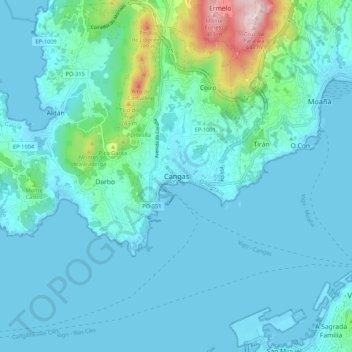 Topografische Karte Cangas de Morrazo, Höhe, Relief