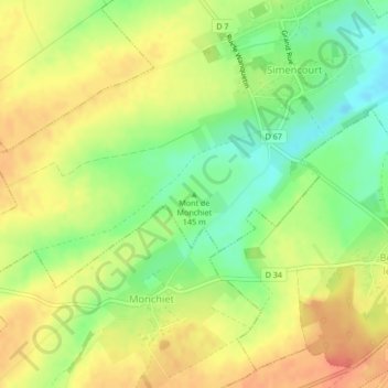 Topografische Karte Mont de Monchiet, Höhe, Relief