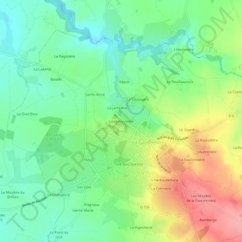 Topografische Karte Landebaudière, Höhe, Relief