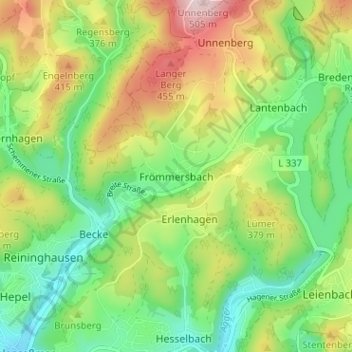 Topografische Karte Frömmersbach, Höhe, Relief
