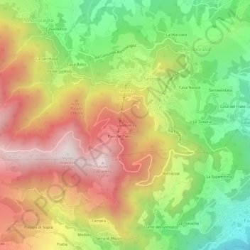 Topografische Karte Gandolina, Höhe, Relief