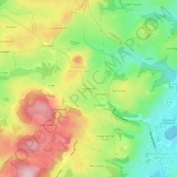 Topografische Karte Le Prieuré, Höhe, Relief