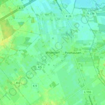 Topografische Karte Mitteldorf, Höhe, Relief