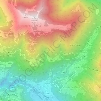 Topografische Karte Alpe Corina, Höhe, Relief