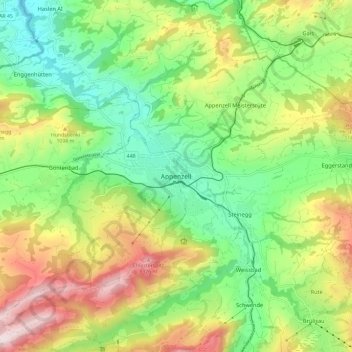 Topografische Karte Appenzell, Höhe, Relief