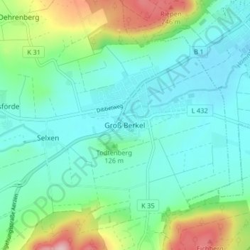 Topografische Karte Groß Berkel, Höhe, Relief