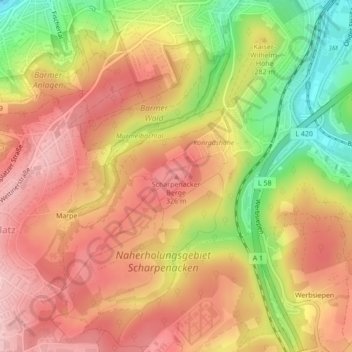 Topografische Karte Scharpenacker Berge, Höhe, Relief