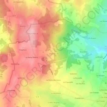 Topografische Karte Chez Mana, Höhe, Relief