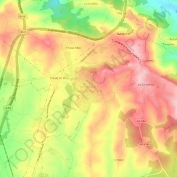 Topografische Karte Soto de Llanera, Höhe, Relief