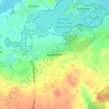 Topografische Karte Badendiek, Höhe, Relief