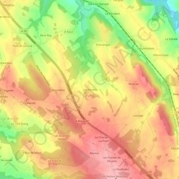 Topografische Karte Les Genêts, Höhe, Relief