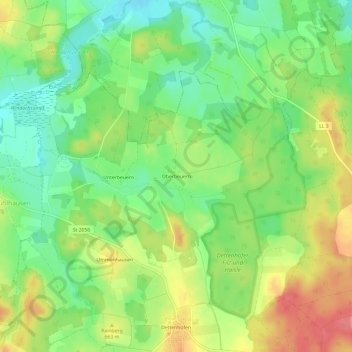 Topografische Karte Oberbeuern, Höhe, Relief