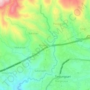 Topografische Karte Margaluyu, Höhe, Relief