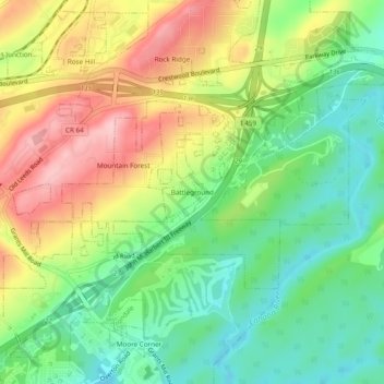 Topografische Karte Battleground, Höhe, Relief
