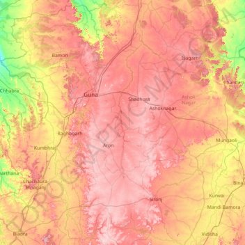 Topografische Karte Guna, Höhe, Relief