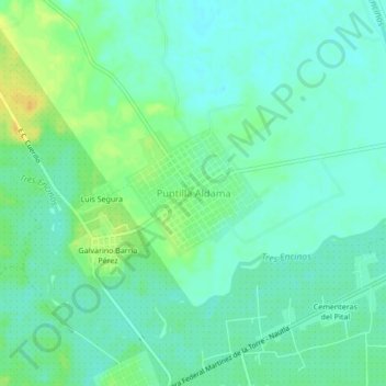 Topografische Karte Puntilla Aldama, Höhe, Relief