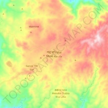 Topografische Karte ማይ ምነ Mai Mine ماء منه, Höhe, Relief