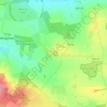 Topografische Karte Kirkbuddo, Höhe, Relief
