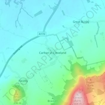 Topografische Karte Carlton in Cleveland, Höhe, Relief