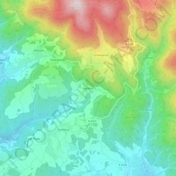 Topografische Karte Sattelhof, Höhe, Relief