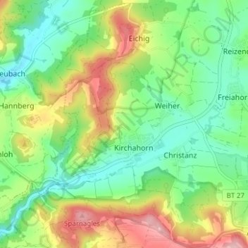 Topografische Karte Dentlein, Höhe, Relief