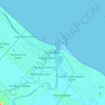 Topografische Karte Kuala Besut, Höhe, Relief