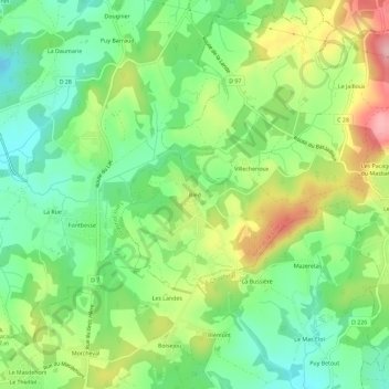 Topografische Karte Bled, Höhe, Relief