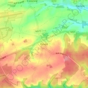 Topografische Karte Rosée, Höhe, Relief