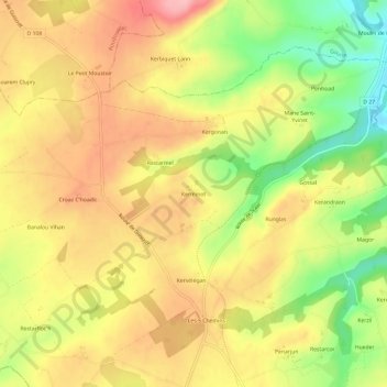 Topografische Karte Kerminot, Höhe, Relief