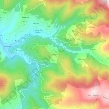 Topografische Karte Lanteiro, Höhe, Relief