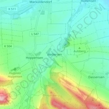 Topografische Karte Wellersen, Höhe, Relief